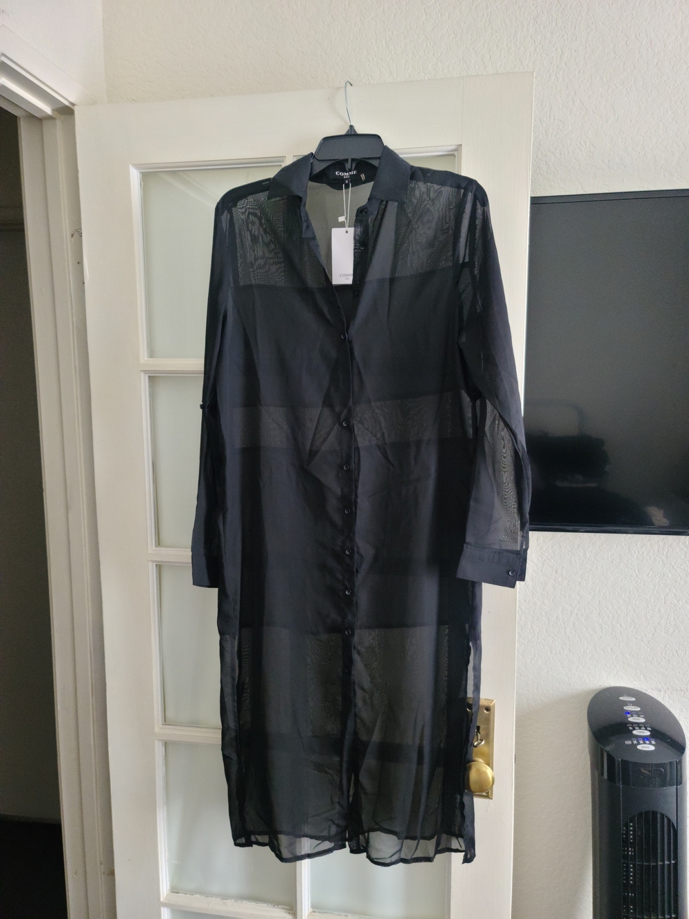 Sheer Black Button-Front Long Robe
